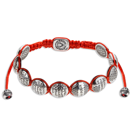 Православный браслет «10 заповедей» из серебра на красной нити