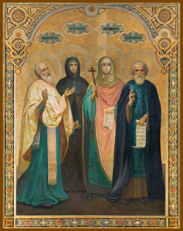 Спиридон Тримифунтский святитель, Пелагия Антиохийская преподобная, Параскева Пятница мученица, Серг, купить икону
