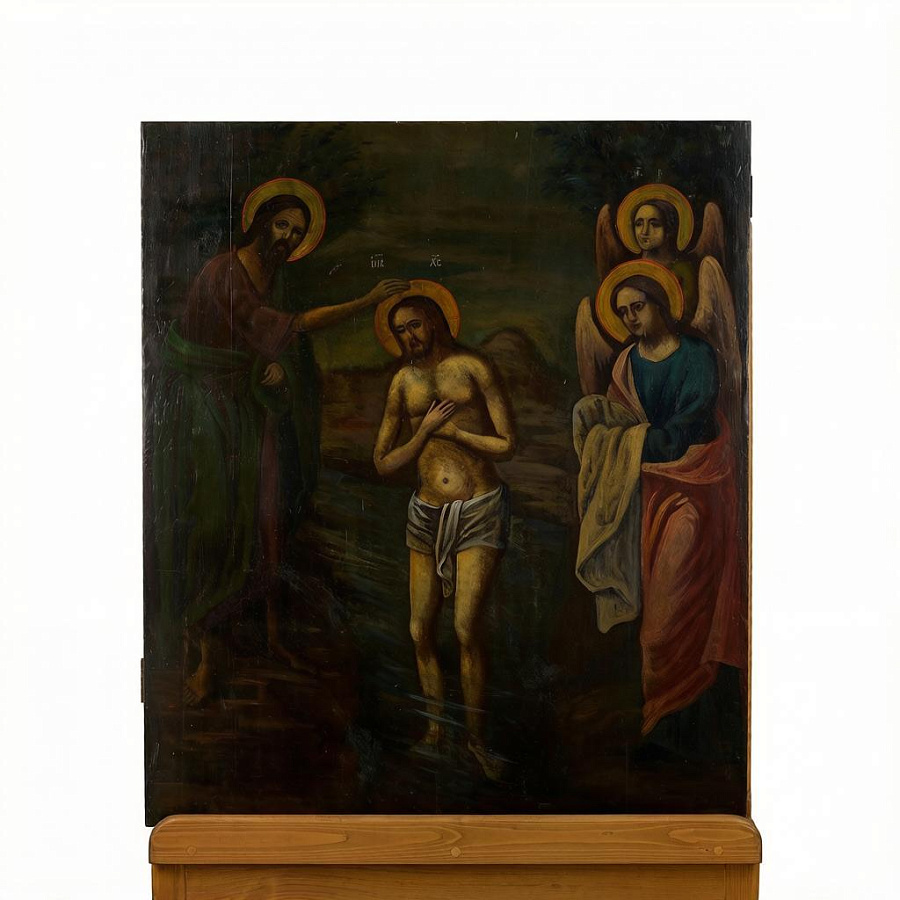 Храмовая икона Богоявление (Крещение Господне), 19 век, дерево 
