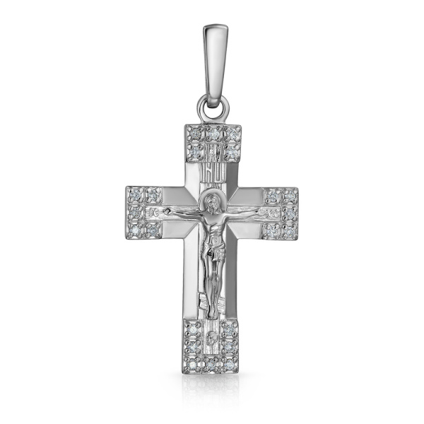 Крест из белого золота с бриллиантами