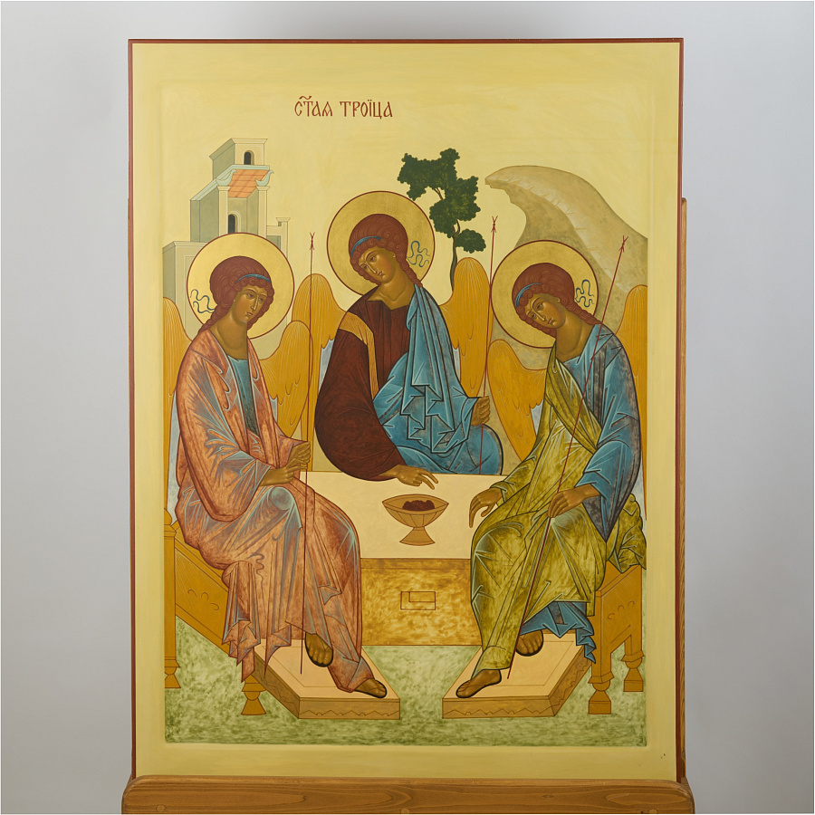 Рукописная икона Святая Троица, дерево 