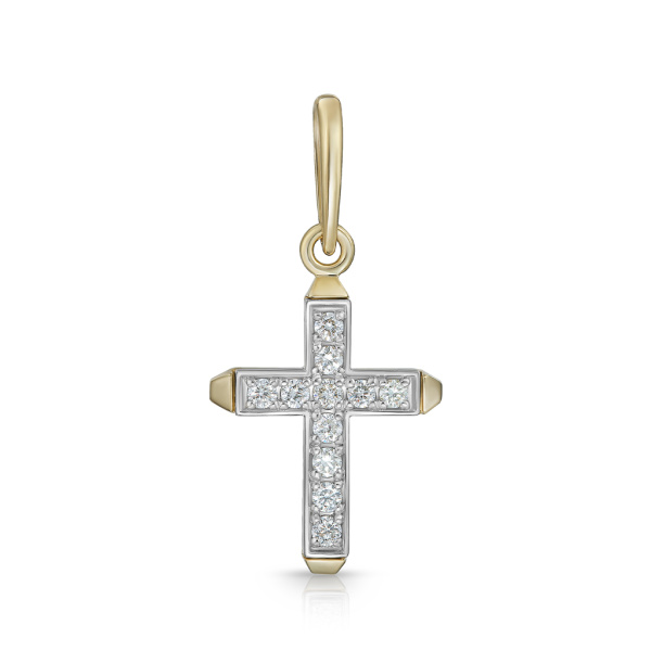 Крест из желтого золота с бриллиантами