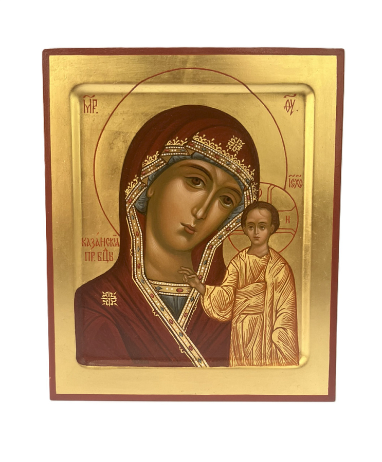 Рукописная икона Казанская икона Божией Матери, писаная икона 