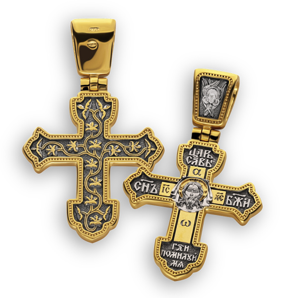 Нательный крест «Спас Нерукотворный» КР08 серебро/золочение