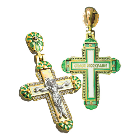 Нательный крест с камнями КРЭ 115 серебро/золочение