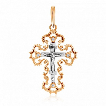 Крест из красного золота с фианитами