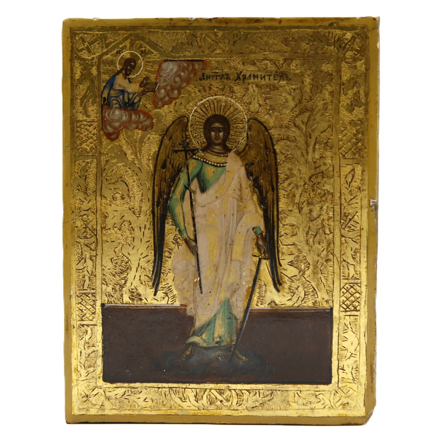 Старинная икона «Ангел Хранитель», XIX век, дерево 