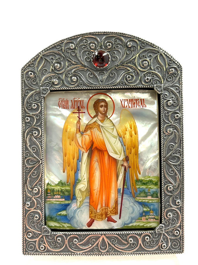 Рукописная икона Икона Ангел Хранитель, оклад серебро 