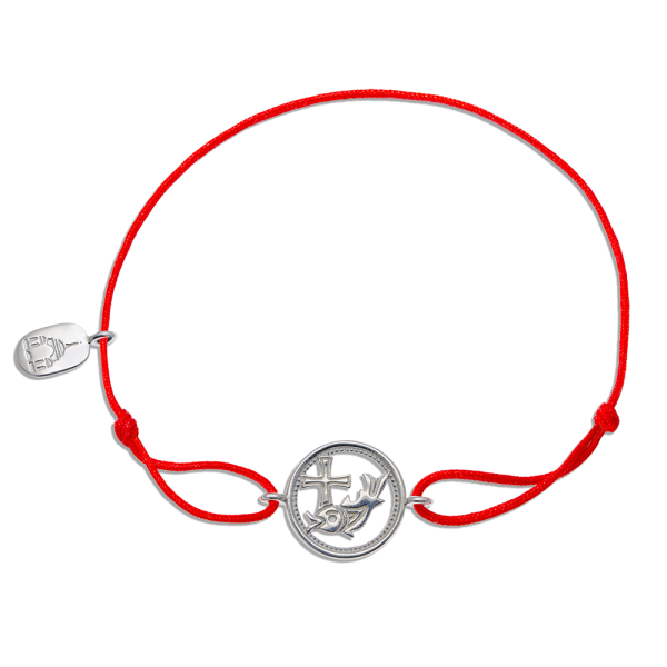 Браслет «Рыба с крестом» на верёвочке серебро