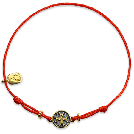 Браслет на веревочке "Крест 1" серебро/позолота