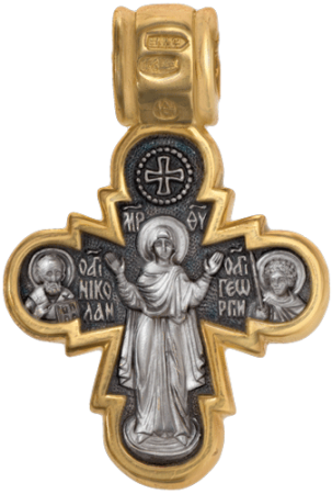 Крест «РАСПЯТИЕ С ПРЕДСТОЯЩИМИ. БОЖИЯ МАТЕРЬ ОРАНТА»