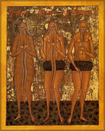 Макарий Египетский, Онуфрий Великий и Петр Афонский , преподобные, купить икону