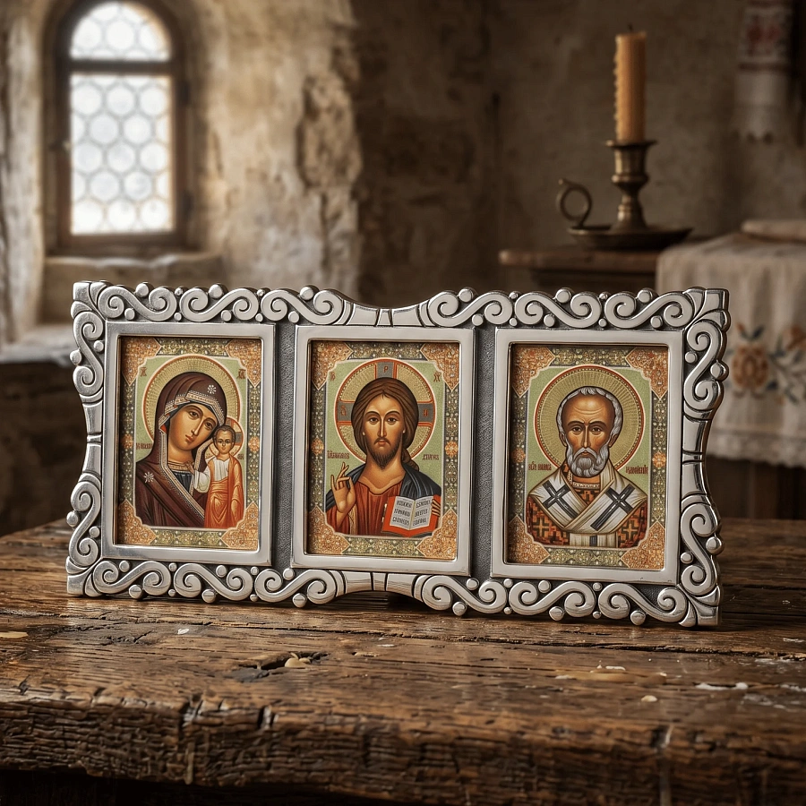 Триптих «Казанская Б.М. Иисус Христос, Николай Чудотворец» 