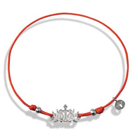 Браслет на нити «Крест с ангелами» серебро