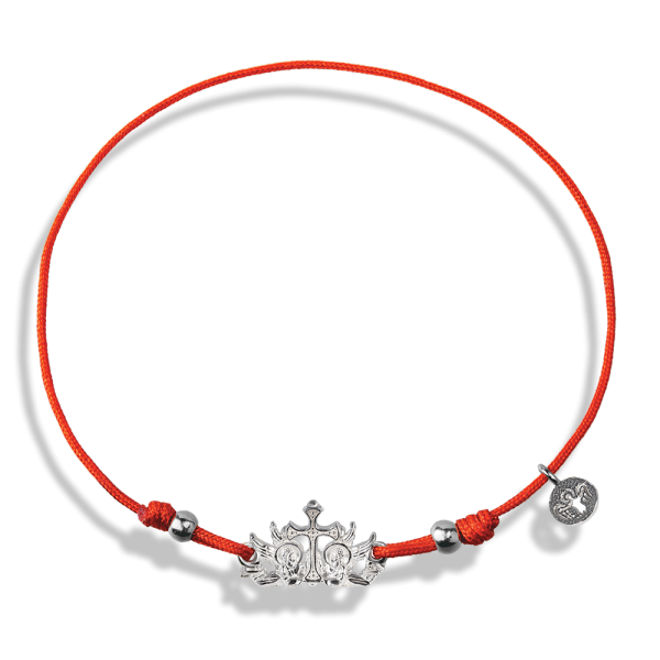 Браслет на нити «Крест с ангелами» серебро