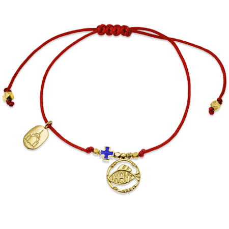 Браслет на верёвочке «Рыба ИХТИС» серебро/золочение