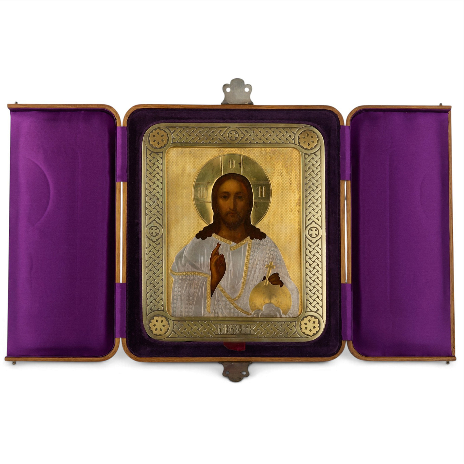 Старинная икона «Господь Вседержитель», 1868 г, в серебряном, позолоченном окладе – фото №2