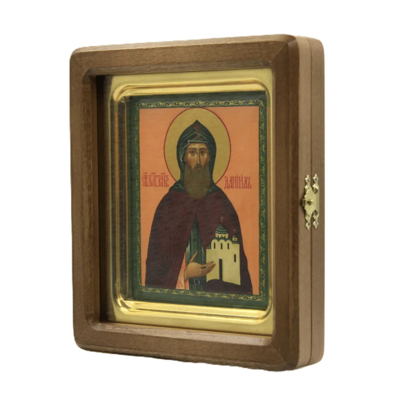 Даниил Московский преподобный Князь, писаная икона с киотом