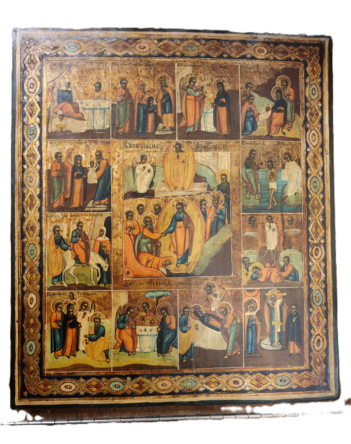 Старинная икона Праздники Христовы, 19 век 