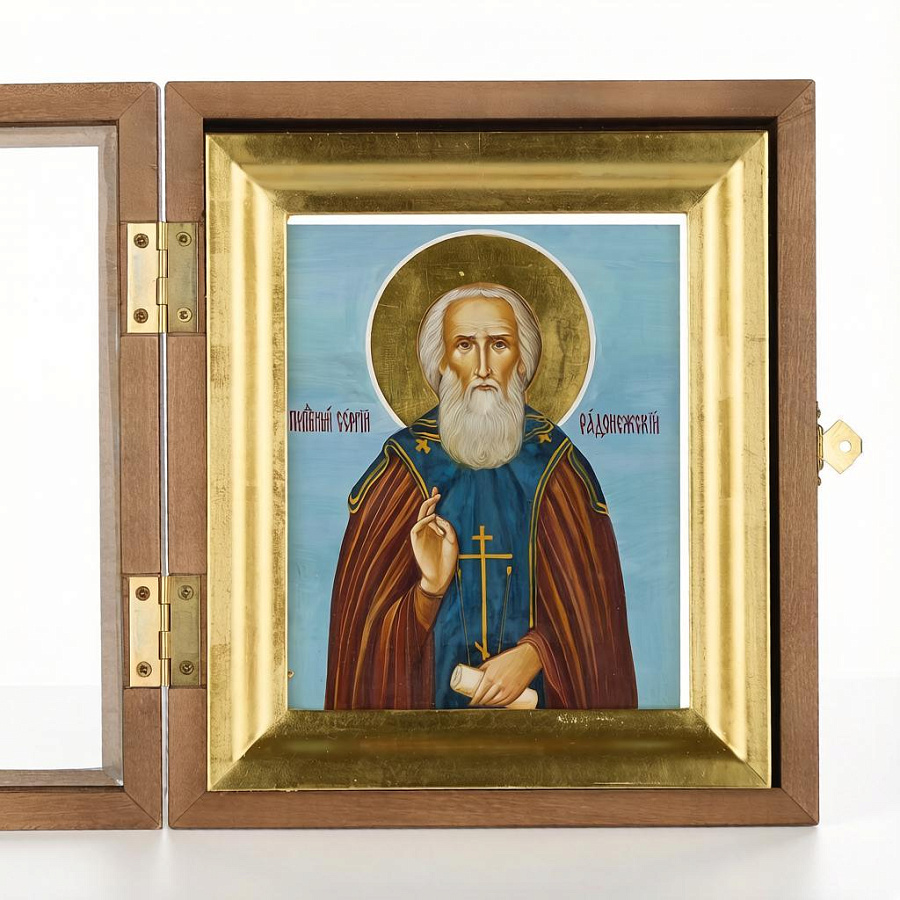 Рукописная икона Пр, Сергий Радонежский, писаная икона, дерево 