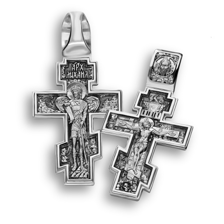 Нательный крест «Распятие Христово. Архангел Михаил» серебро