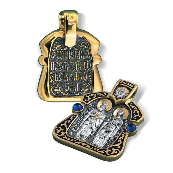 Нательная иконка «Киприан и Иустина» горячая эмаль