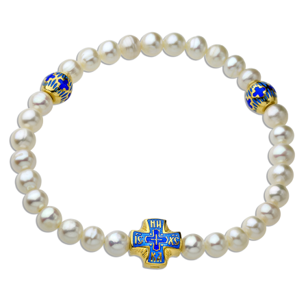 Православный браслет-чётки из жемчуга с эмалью