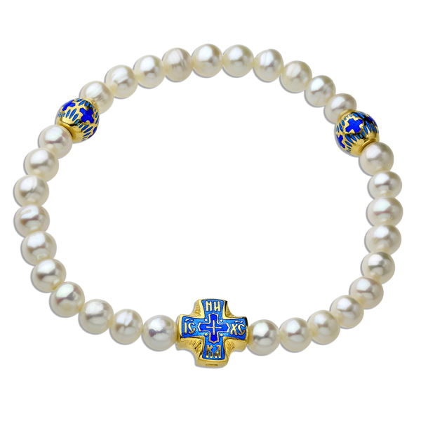 Православный браслет-чётки из жемчуга с эмалью