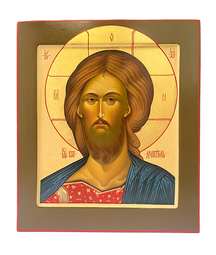 Рукописная икона Господь Вседержитель, писаная икона, дерево, только лик на охристом фоне