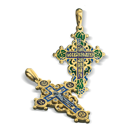 Нательный крест с камнями и эмалью «КЭ 01» серебро/золочение