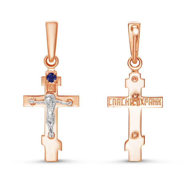 Крест из красного золота с сапфиром