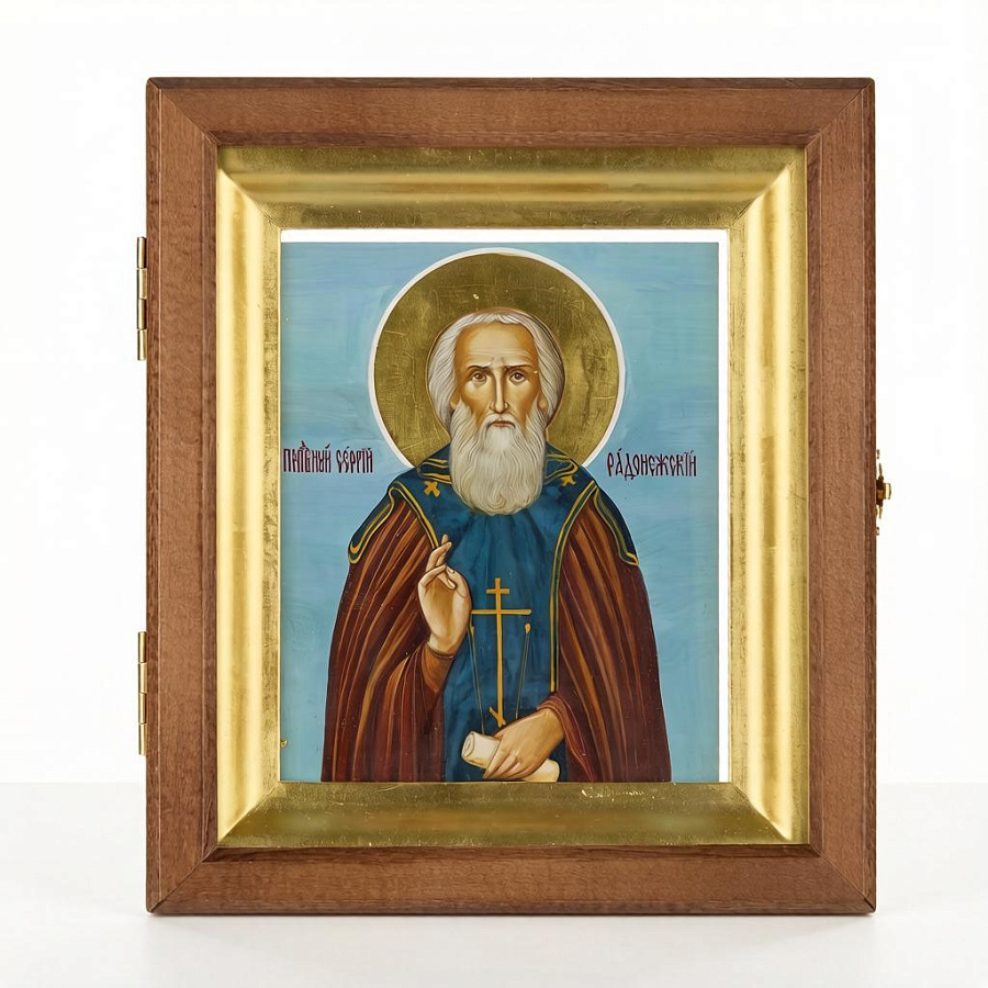 Рукописная икона Пр, Сергий Радонежский, писаная икона, дерево 
