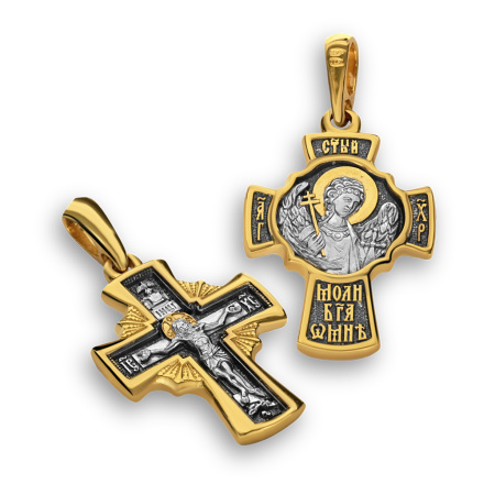 Крест с ангелом хранителем КР077 серебро/золочение