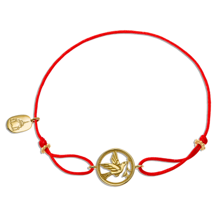 Браслет на нити «Голубь с веточкой в клюве» серебро с позолотой