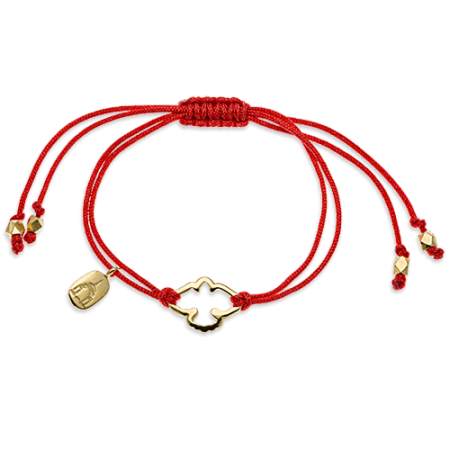 Браслет красная нить «Голубка» серебро с позолотой
