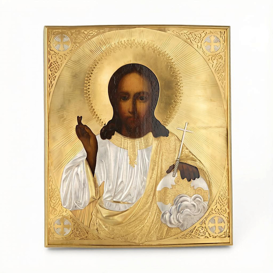 Старинная икона Спас Державный, XIX век 