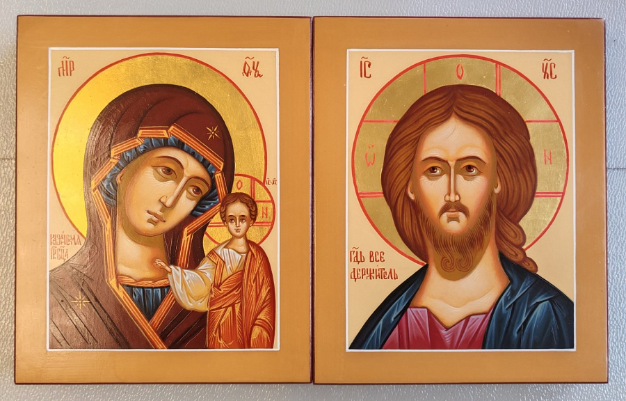 Рукописная икона Казанская икона Божией Матери, Господь вседержитель 