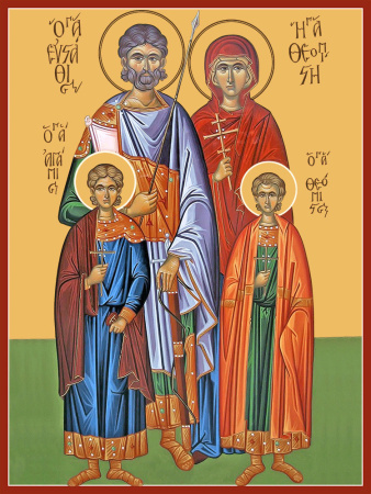 Евстафий Плакида Римский великомученик , жена его мученица Феопистия и чада их Мученики Агапий и Феопист, купить икону