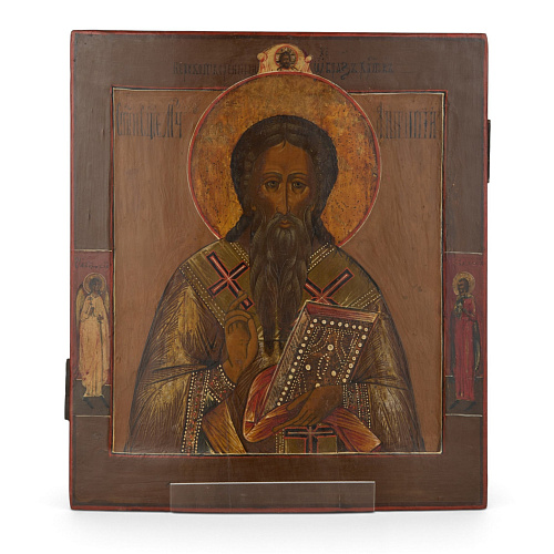 Старинная икона Святой мученик Антипа, 19 век, поясной образ, дерево
