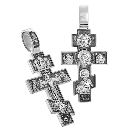 Мужской крест со св. Спиридоном и Казанской иконой серебро
