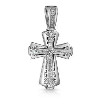 Крест из белого золота "Распятие" с бриллиантами