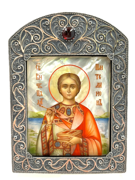 Икона вмч. Пантелеймон, оклад серебро