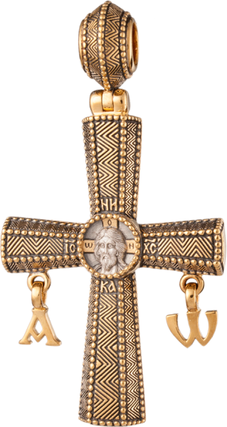 Крест «СПАС НЕРУКОТВОРНЫЙ» с подвесками «АЛЬФА» И «ОМЕГА»