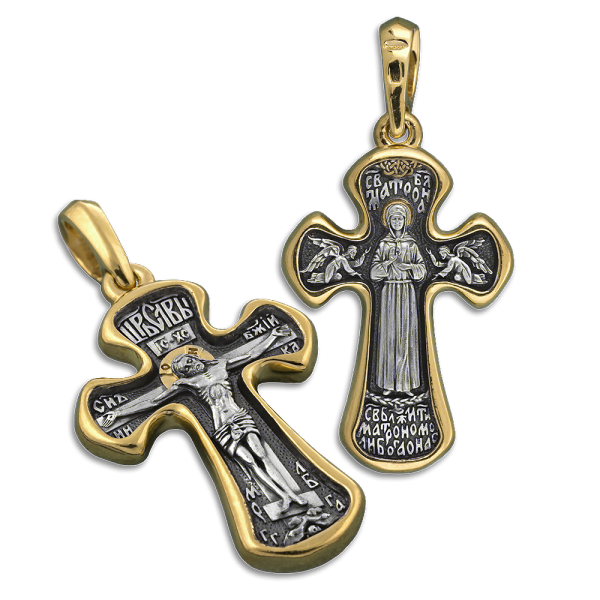 Нательный крест «Матрона Московская» серебро/золото
