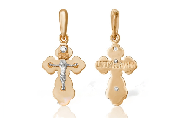 Крест из красного золота с бриллиантом