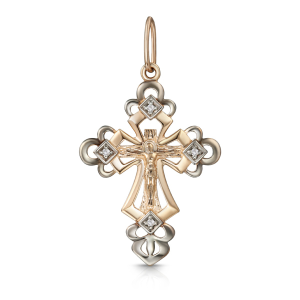 Крест из золота "Распятие" с фианитами