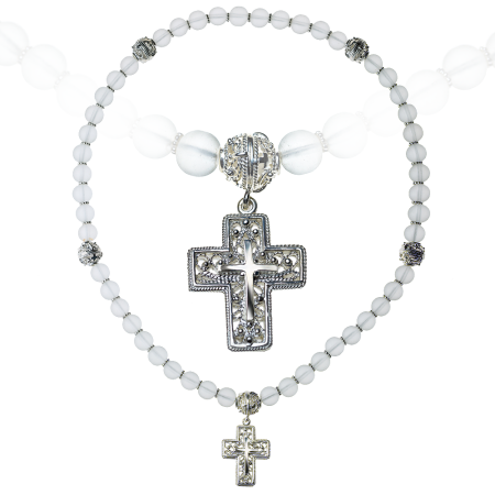 Четки из горного хрусталя с серебряным крестом (50)