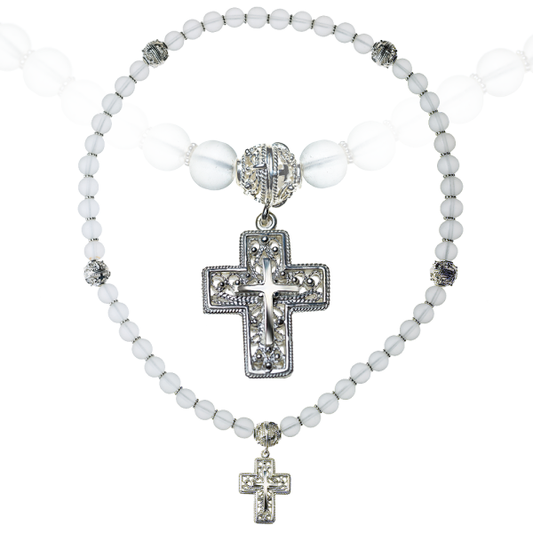 Четки из горного хрусталя с серебряным крестом (50)