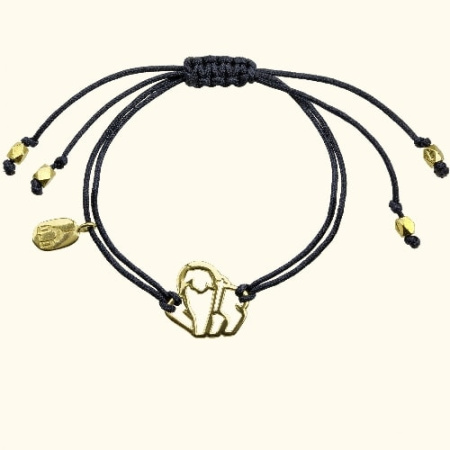 Браслет черная нить «Агнец» серебро с позолотой
