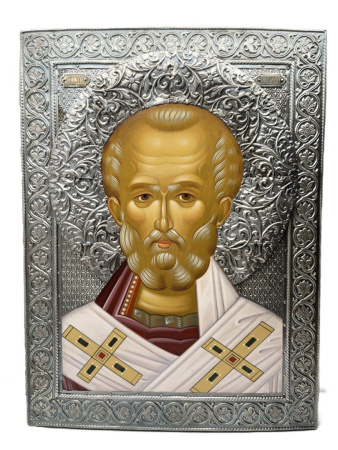 Икона "Николай Чудотворец святитель в басменном окладе"